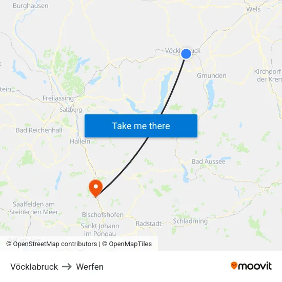 Vöcklabruck to Werfen map
