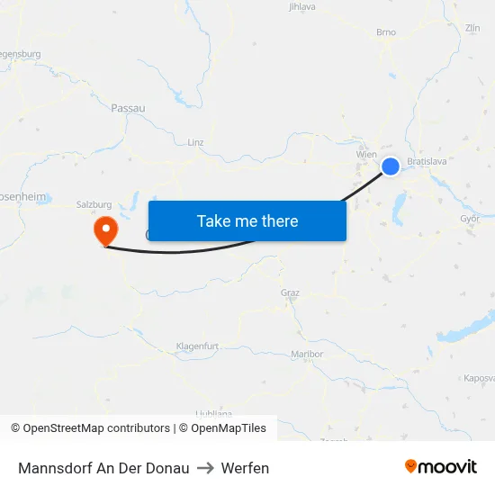 Mannsdorf An Der Donau to Werfen map