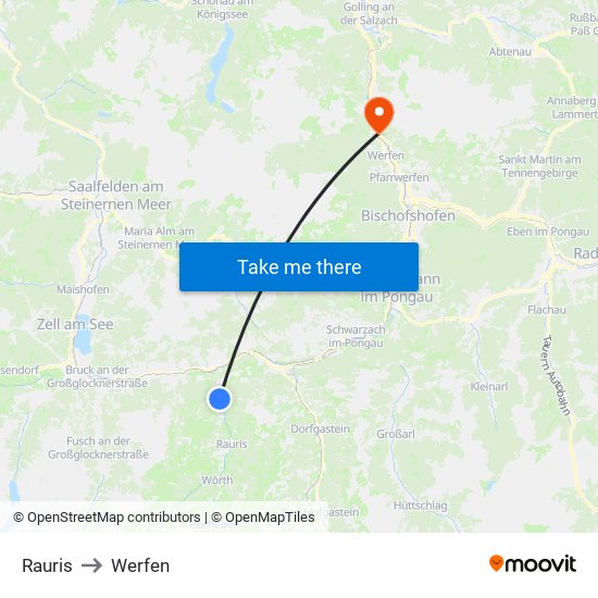 Rauris to Werfen map