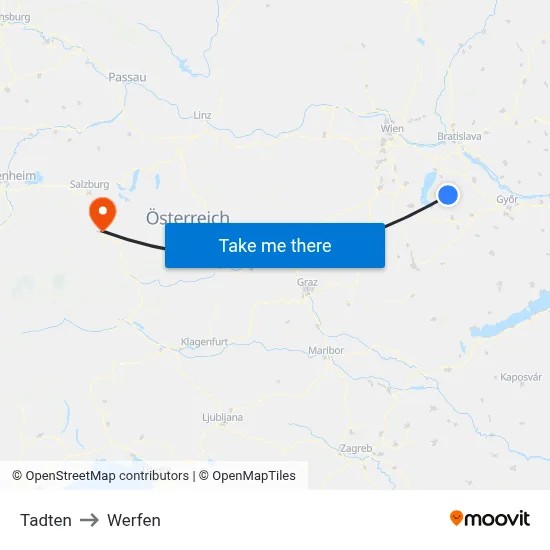 Tadten to Werfen map