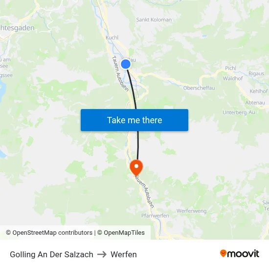 Golling An Der Salzach to Werfen map