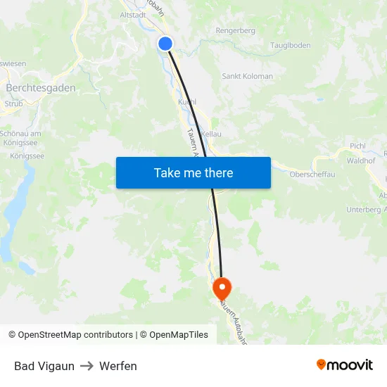 Bad Vigaun to Werfen map