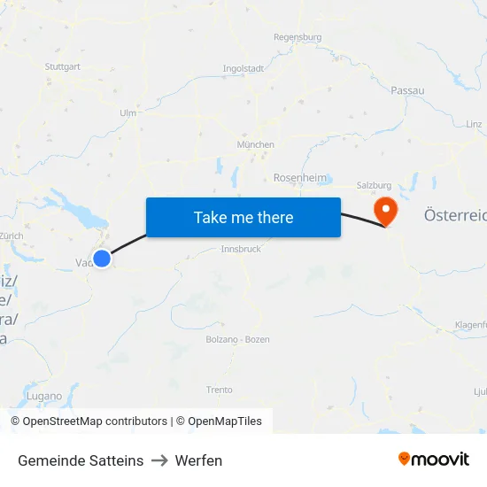 Gemeinde Satteins to Werfen map