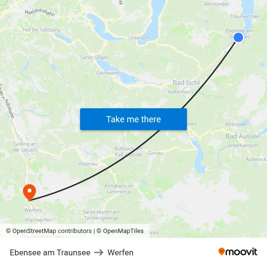 Ebensee am Traunsee to Werfen map