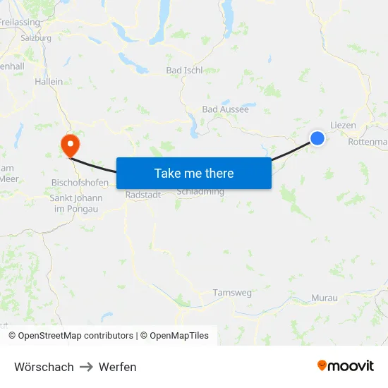 Wörschach to Werfen map