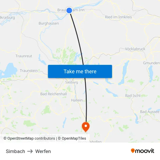 Simbach to Werfen map