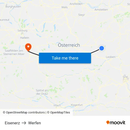 Eisenerz to Werfen map