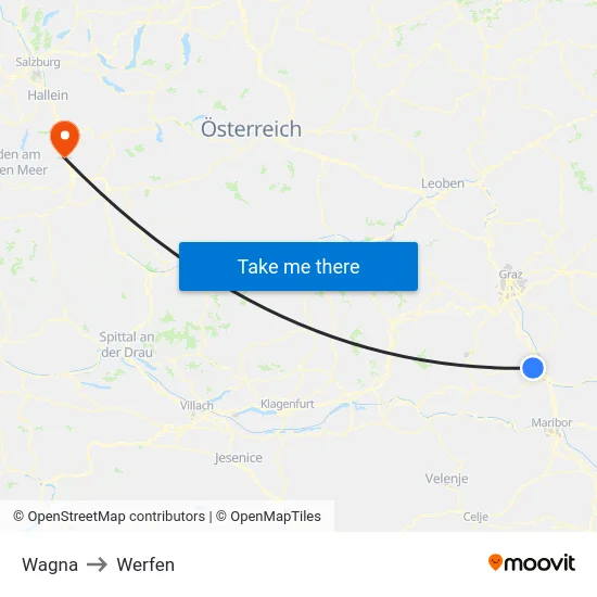 Wagna to Werfen map