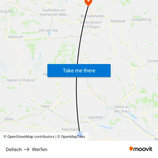 Dellach to Werfen map
