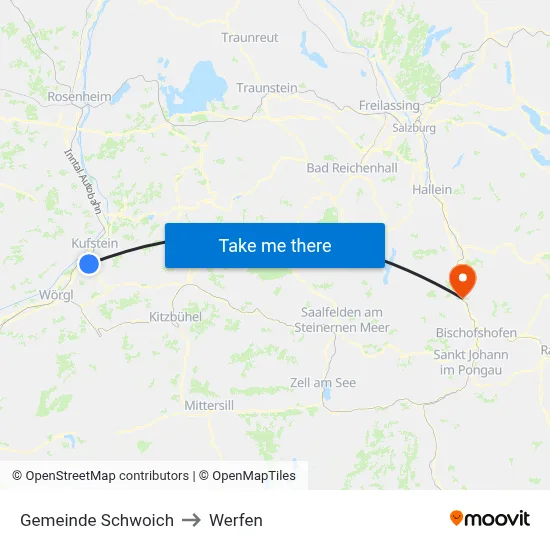 Gemeinde Schwoich to Werfen map