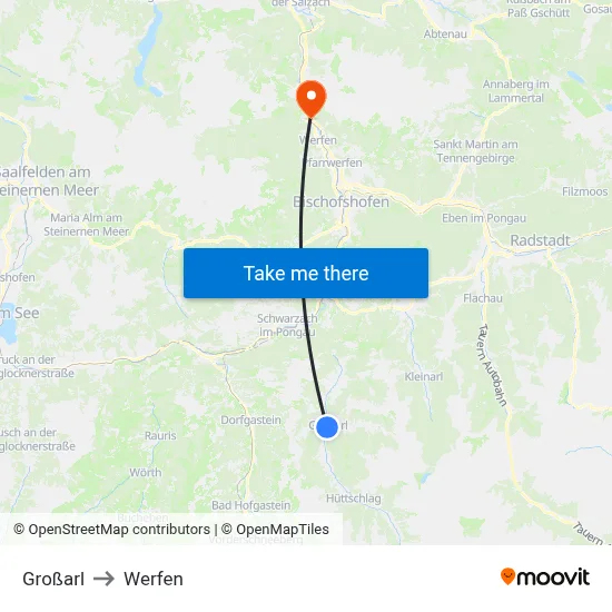 Großarl to Werfen map