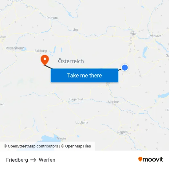 Friedberg to Werfen map