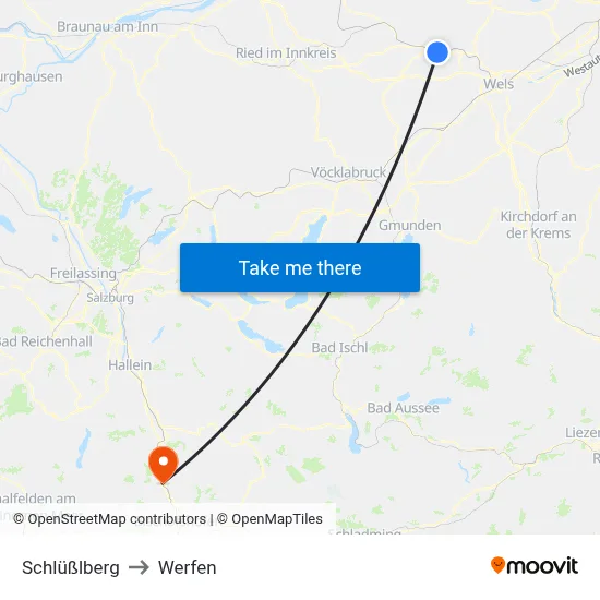Schlüßlberg to Werfen map