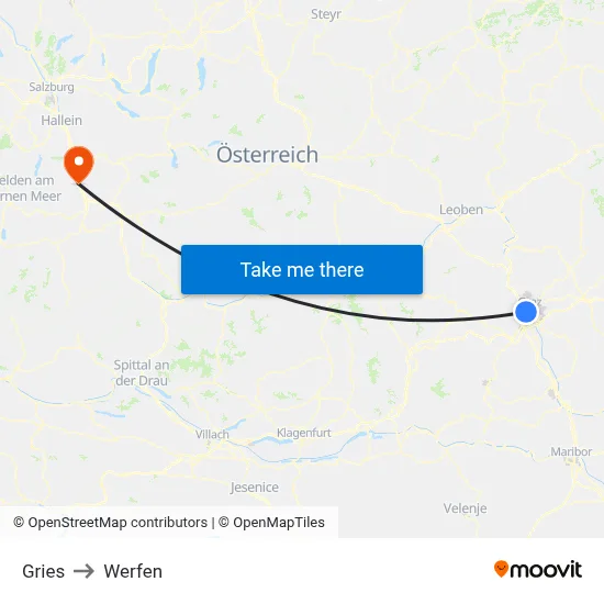 Gries to Werfen map