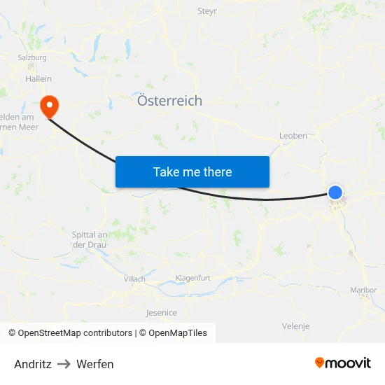 Andritz to Werfen map