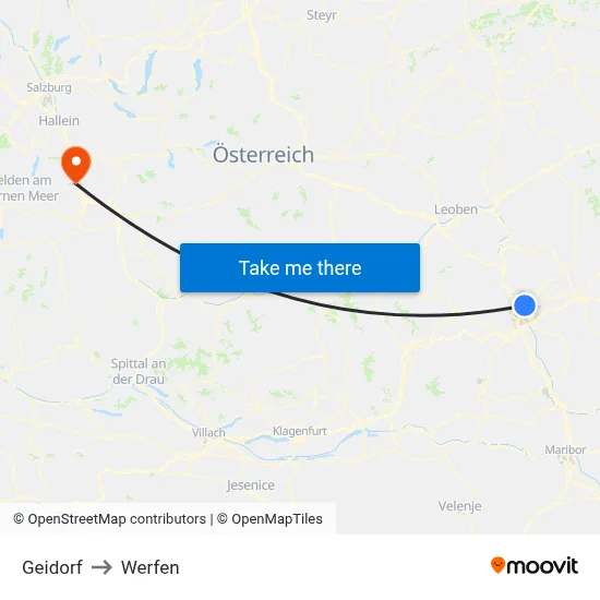 Geidorf to Werfen map