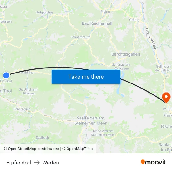 Erpfendorf to Werfen map