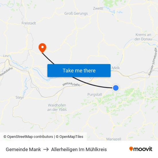 Gemeinde Mank to Allerheiligen Im Mühlkreis map