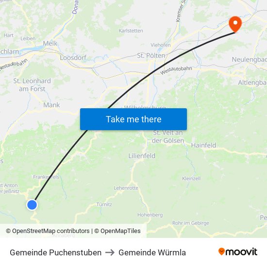 Gemeinde Puchenstuben to Gemeinde Würmla map