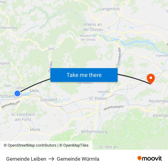 Gemeinde Leiben to Gemeinde Würmla map