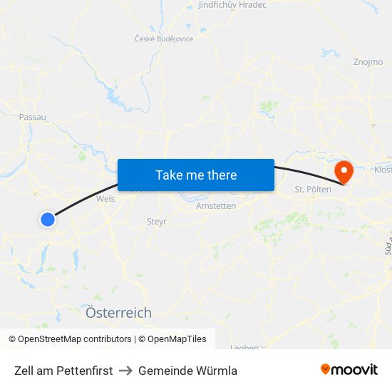 Zell am Pettenfirst to Gemeinde Würmla map