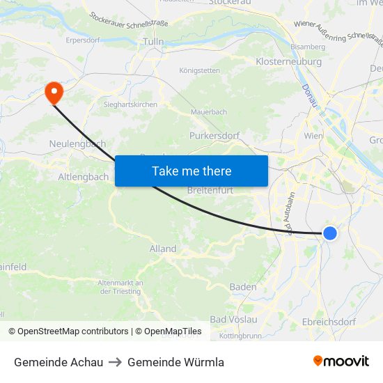 Gemeinde Achau to Gemeinde Würmla map