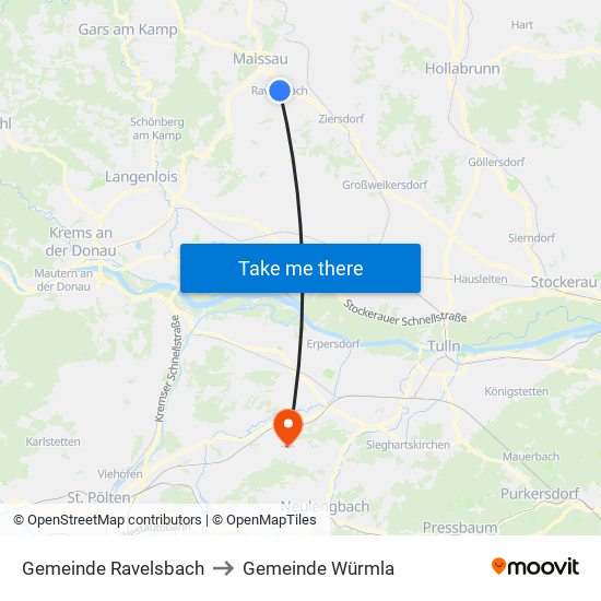 Gemeinde Ravelsbach to Gemeinde Würmla map