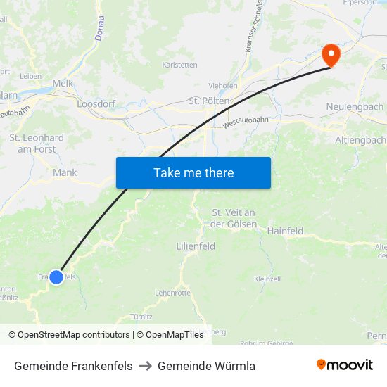 Gemeinde Frankenfels to Gemeinde Würmla map