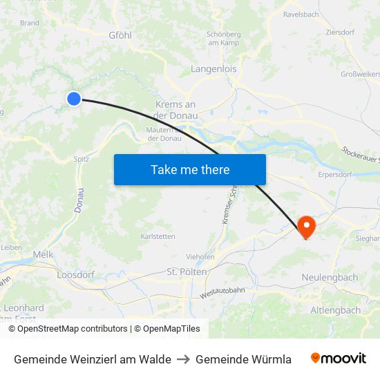 Gemeinde Weinzierl am Walde to Gemeinde Würmla map