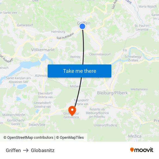 Griffen to Globasnitz map