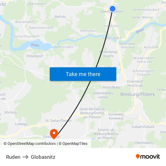 Ruden to Globasnitz map