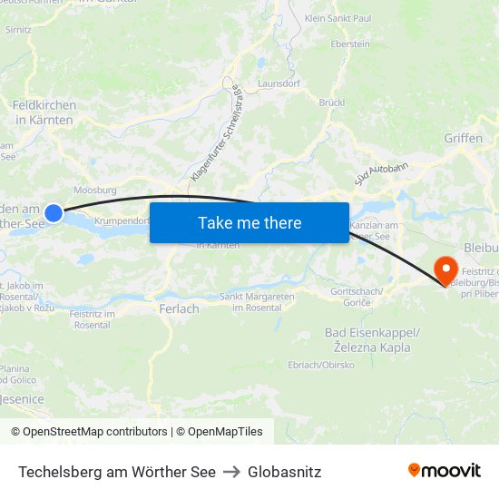 Techelsberg am Wörther See to Globasnitz map