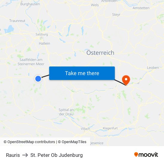 Rauris to St. Peter Ob Judenburg map