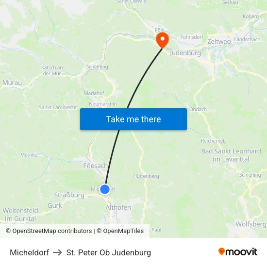 Micheldorf to St. Peter Ob Judenburg map