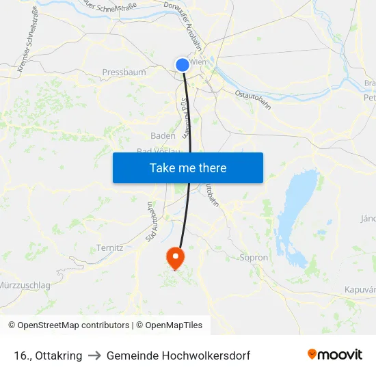 16., Ottakring to Gemeinde Hochwolkersdorf map