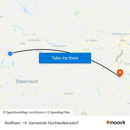 Redlham to Gemeinde Hochwolkersdorf map