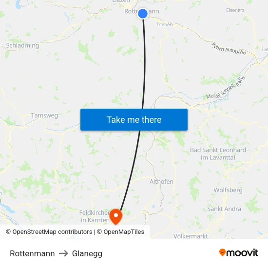 Rottenmann to Glanegg map