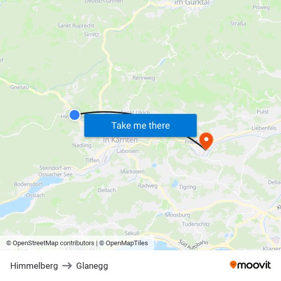 Himmelberg to Glanegg map