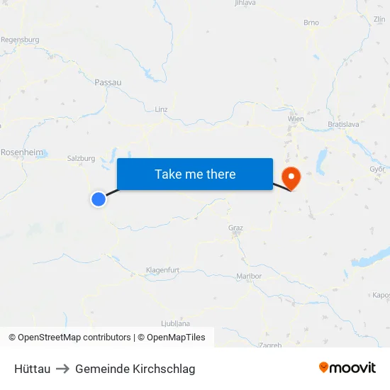 Hüttau to Gemeinde Kirchschlag map