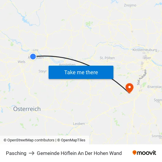 Pasching to Gemeinde Höflein An Der Hohen Wand map