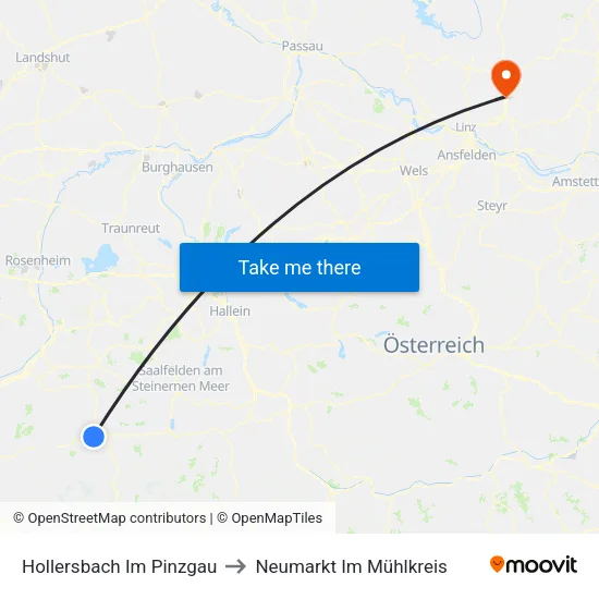 Hollersbach Im Pinzgau to Neumarkt Im Mühlkreis map