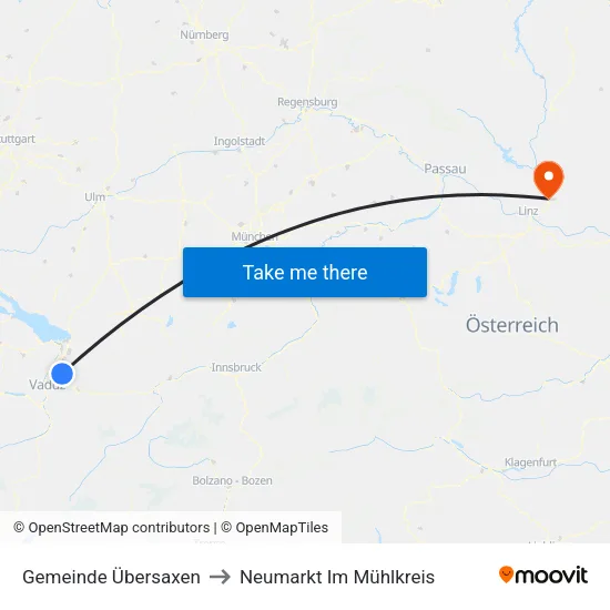 Gemeinde Übersaxen to Neumarkt Im Mühlkreis map