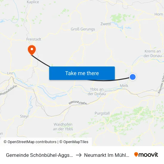 Gemeinde Schönbühel-Aggsbach to Neumarkt Im Mühlkreis map