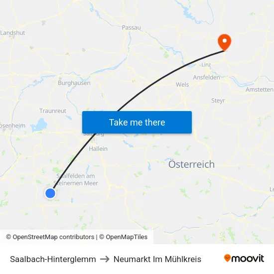 Saalbach-Hinterglemm to Neumarkt Im Mühlkreis map