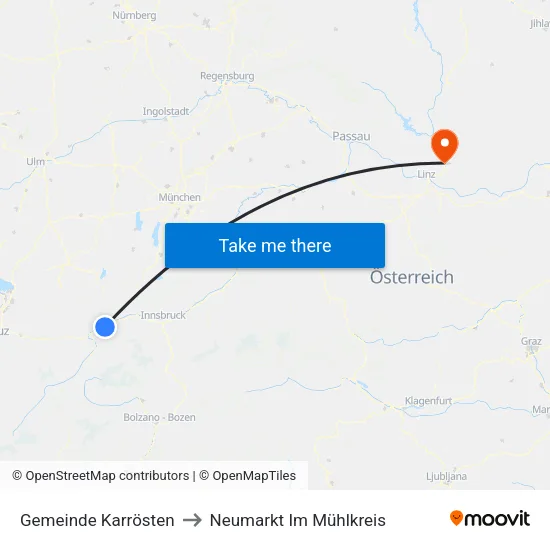 Gemeinde Karrösten to Neumarkt Im Mühlkreis map