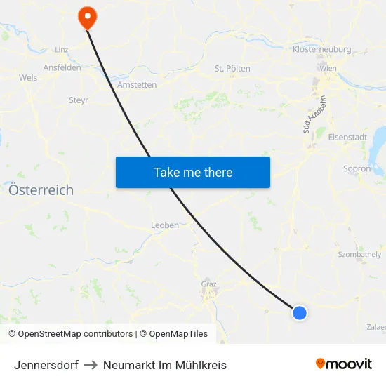 Jennersdorf to Neumarkt Im Mühlkreis map