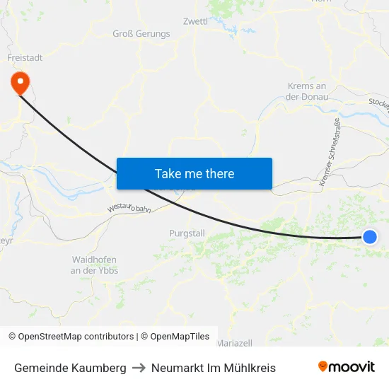 Gemeinde Kaumberg to Neumarkt Im Mühlkreis map
