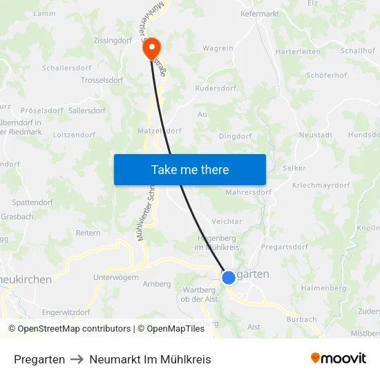 Pregarten to Neumarkt Im Mühlkreis map