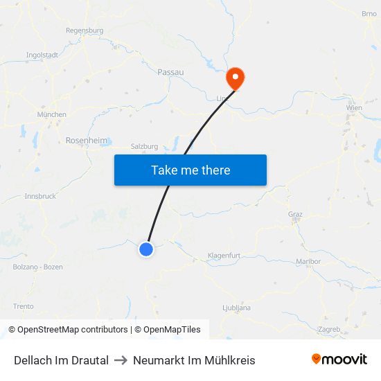 Dellach Im Drautal to Neumarkt Im Mühlkreis map