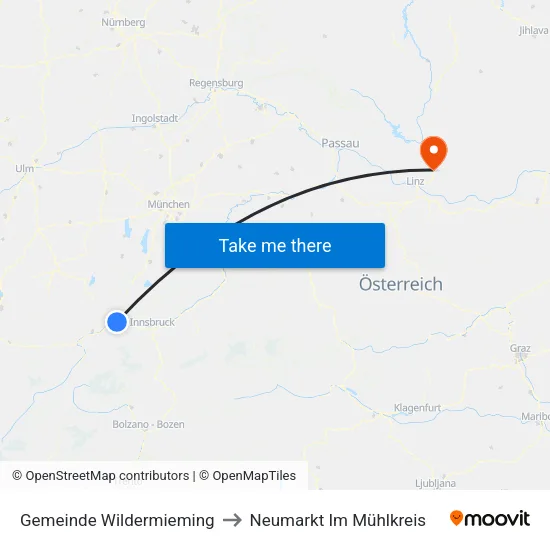 Gemeinde Wildermieming to Neumarkt Im Mühlkreis map